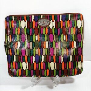 3/$20 FOSSIL Key-per Tablet ipad Case 10.5x8.5 Multicolor Raindrop Print Coated